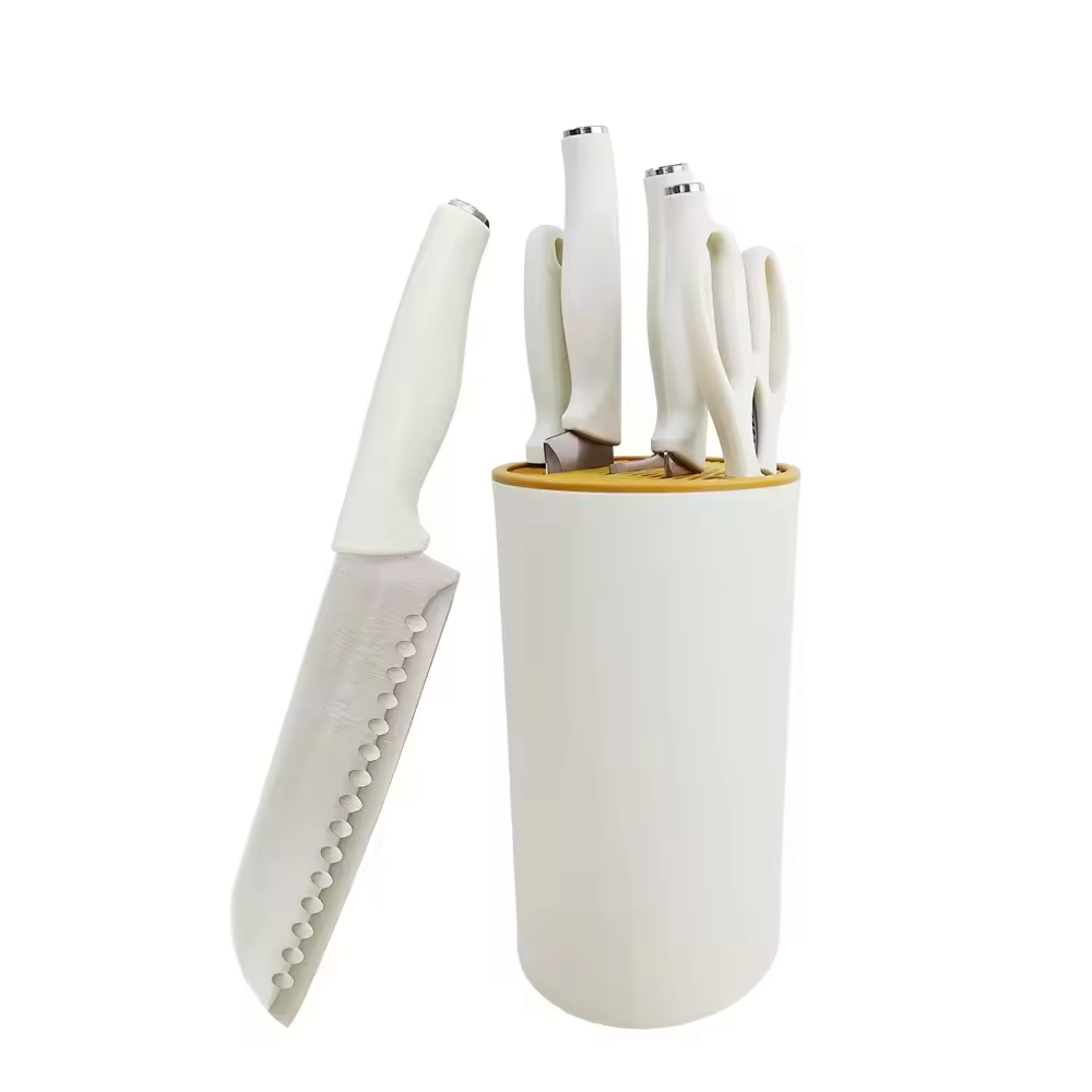 6-Piece Stainless Steel Non-Stick White Kitchen Knife Set Custom Kitchen Accessories with Universal Knife Holder