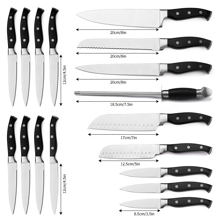 17 Piece  Kitchen Knife Set with Block and Sharpener Forged Triple Rivet Stainless Steel Knife Block Set