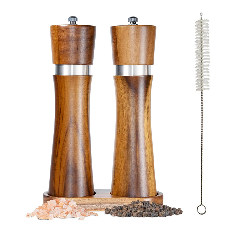 100% quality 21.5 cm Large Salt and Pepper Mill Set with Coaster, Gift Packaging Saucer Spice Mill