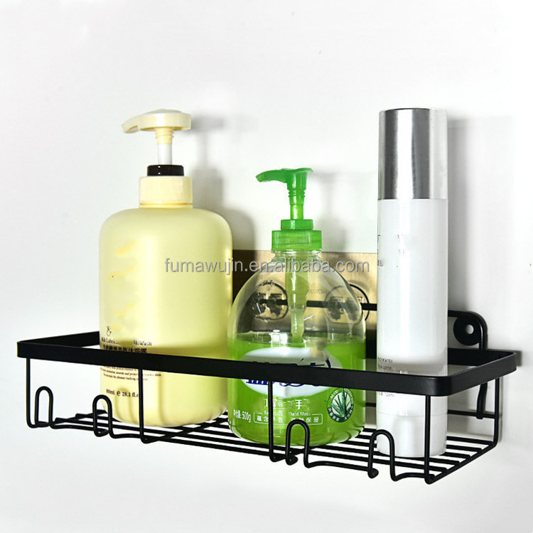 Metal wall hanger shower caddy organizer no drill black color single layer adhesive shower caddy