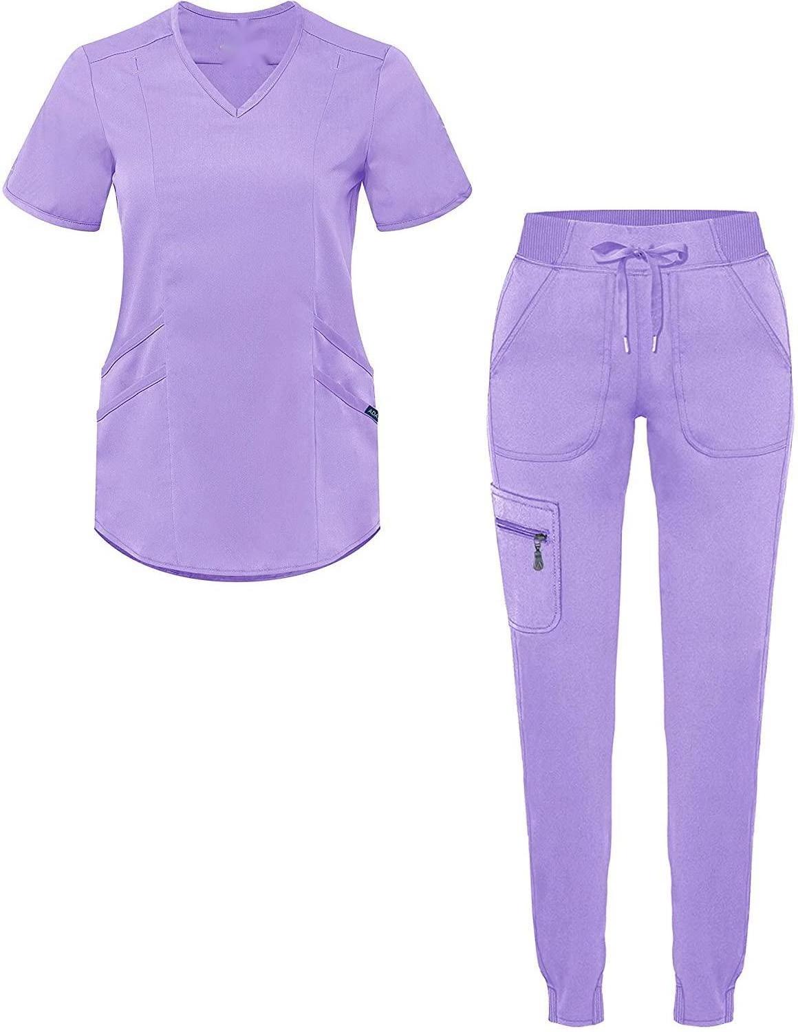 High Quality Fashionable Custom V-neck Stretchy Women Hospital Uniforms Scrubs Medical Nursing Uniforms Sets Dental Scrubs