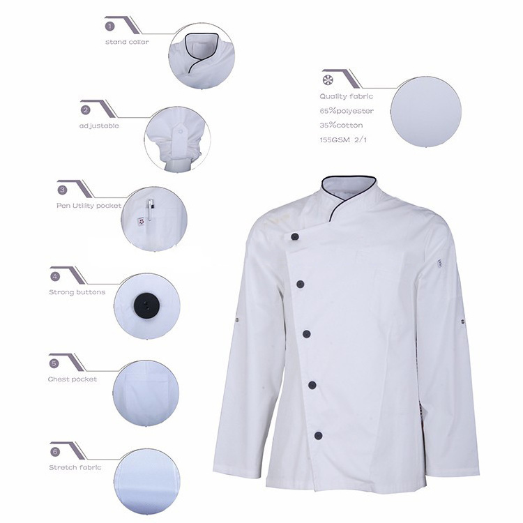 Chef Coat Uniforms Made in Myanmar Cheap Price Customized Fire Resistant Kitchen White Woven Sets Cook Uniform OEM Accept XS-5XL