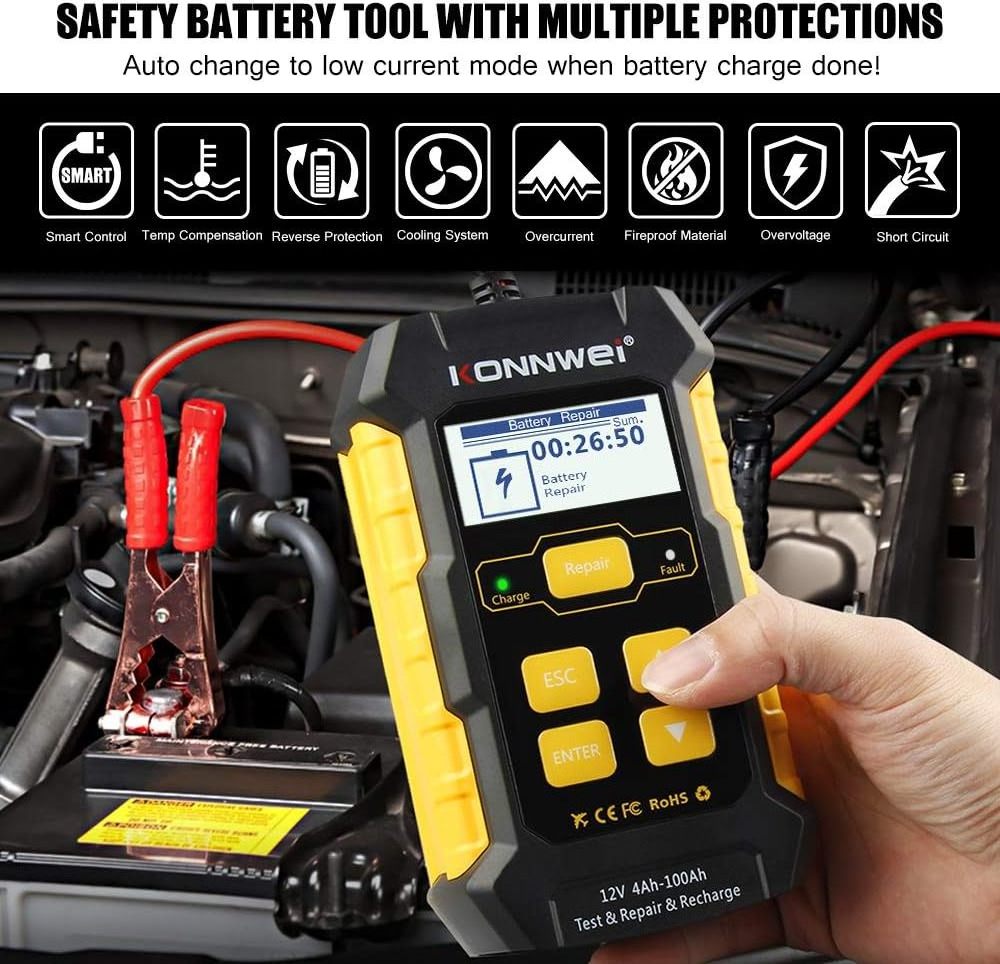 Hybrid Digital Car Battery Capacity Tester Analyzer 100-2000 CCA 12V Lead acid Battery Charger with Pulse Repair 3 in 1