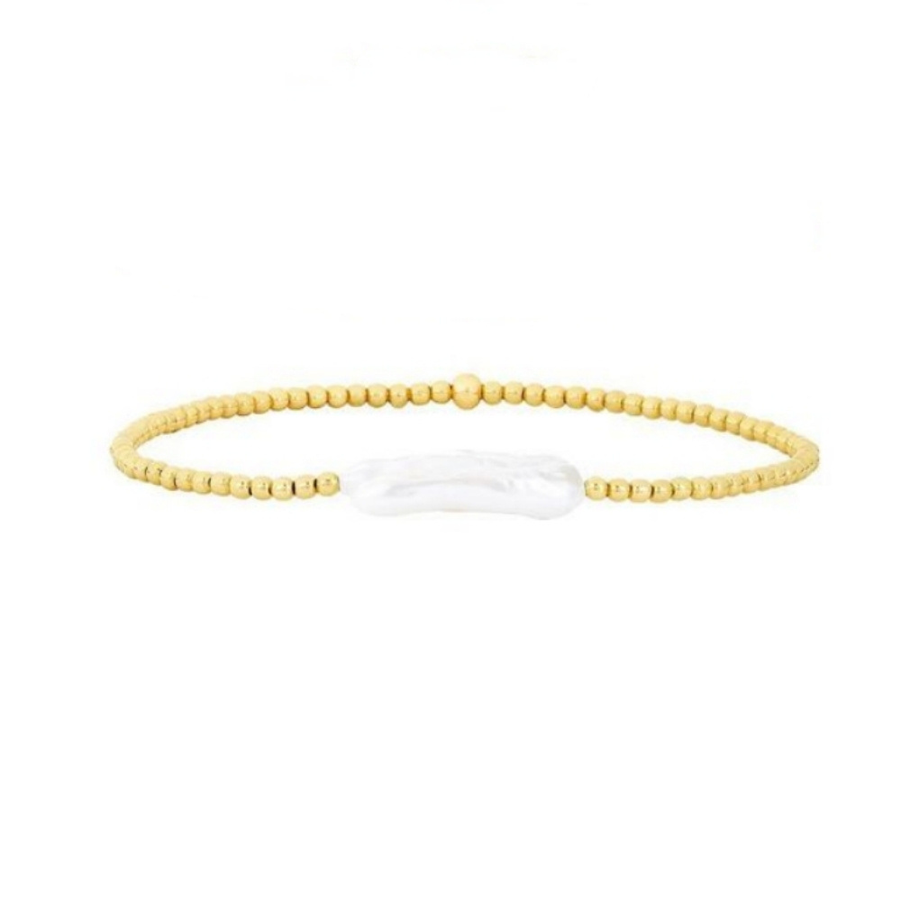 KKBEAD 18k Gold Plated Beads Stretch Stackable Bracelet Luxury Natural Pearl Bracelet With Pearl Beads