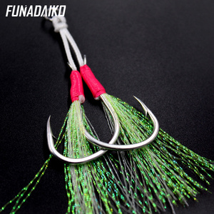 FUNADAIKO high carbon steel pike assist hook with luminous tinsel fishing hooks Double Fishhook