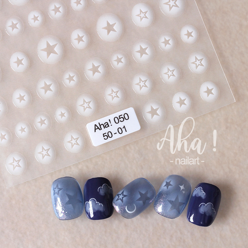 Aha048-057 Ins  Sub-transparent White Star Moon Cloud Nail Decals  Heart Butterfly Nail Art Stickers Sakura Flower  Decorations