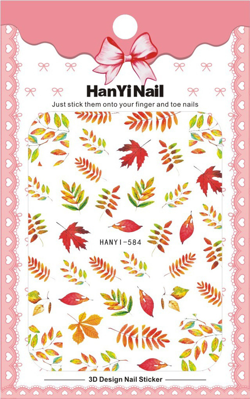 HANYI582-607 3D Autumn Leaf  Nail Art Sticker Flower Nail Art Decoration Decals