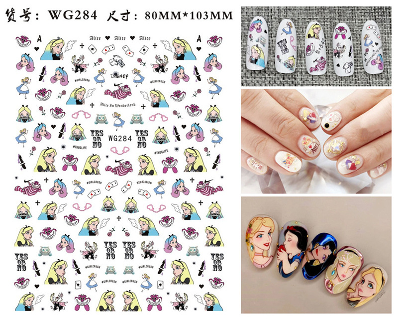 WG266-WG296 3D Cartoon Stickers Children Manicure Wraps Fairy Tale Nail Art Decorations Decals