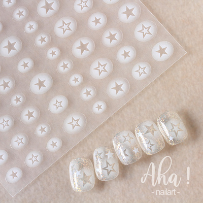 Aha048-057 Ins  Sub-transparent White Star Moon Cloud Nail Decals  Heart Butterfly Nail Art Stickers Sakura Flower  Decorations