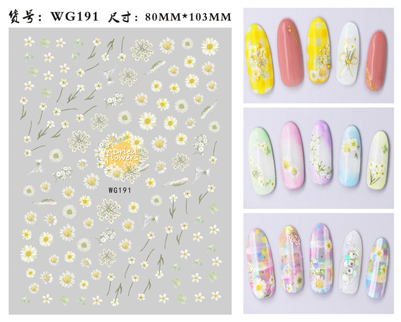 WG190-WG202 3D Cartoon Flower Stickers Children Manicure Wraps Daisy Nail Art Decorations Decals