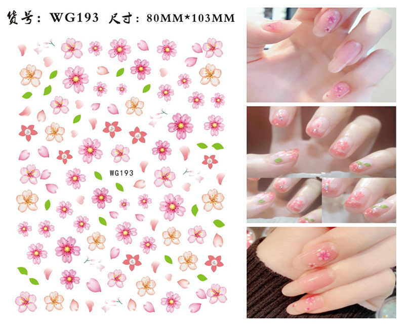 WG190-WG202 3D Cartoon Flower Stickers Children Manicure Wraps Daisy Nail Art Decorations Decals