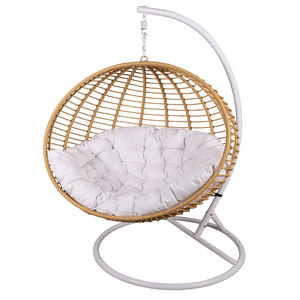 Wholesale custom PE rattan steel swing round hanging basket chair with seat cushion