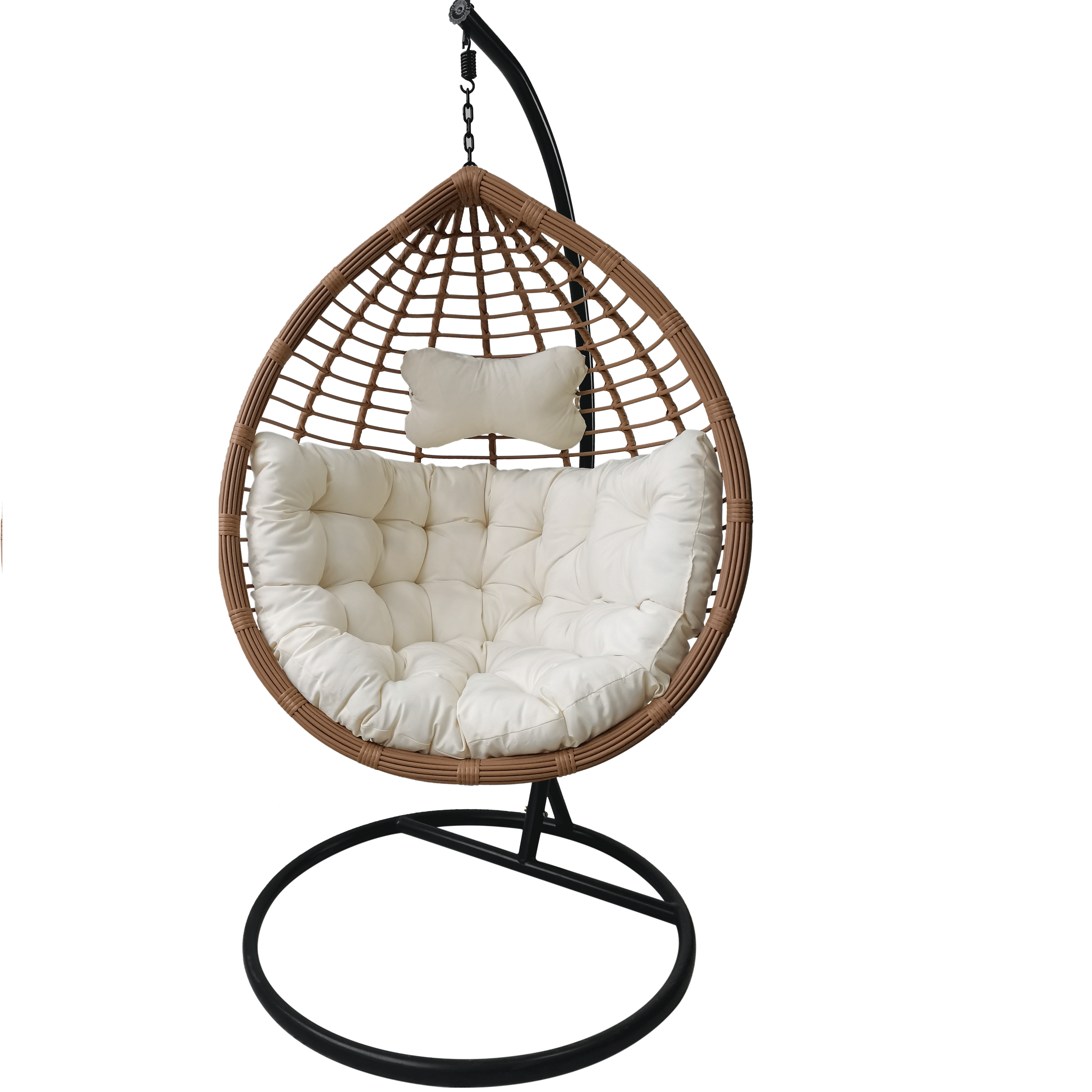 Outdoor Single Seat Garden Furniture Rattan Patio Big PE Rattan Swings Hanging Egg Chair with Stand