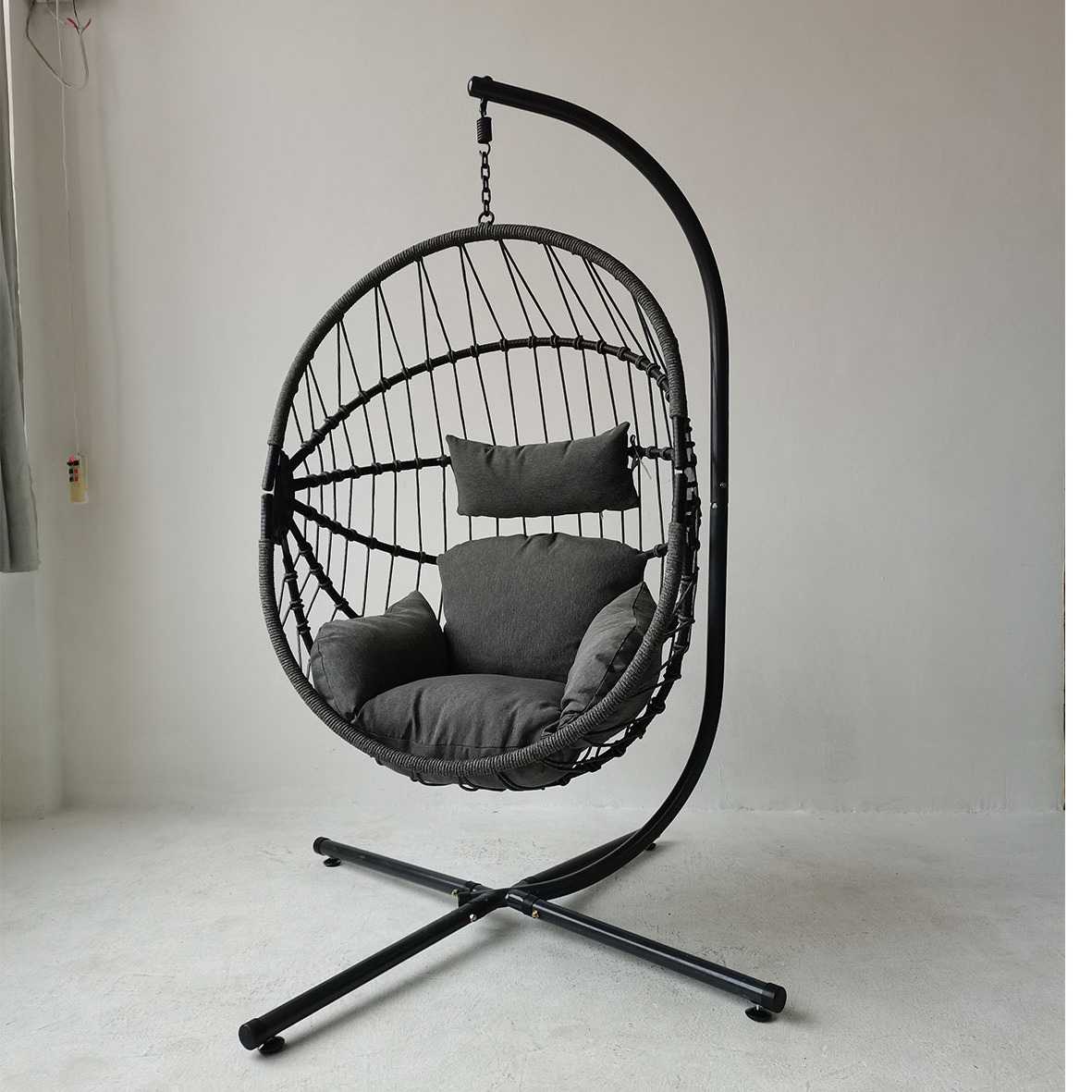 Folding up rattan Outdoor garden patio leisure Round Basket swing suspended chair rope hanging chair