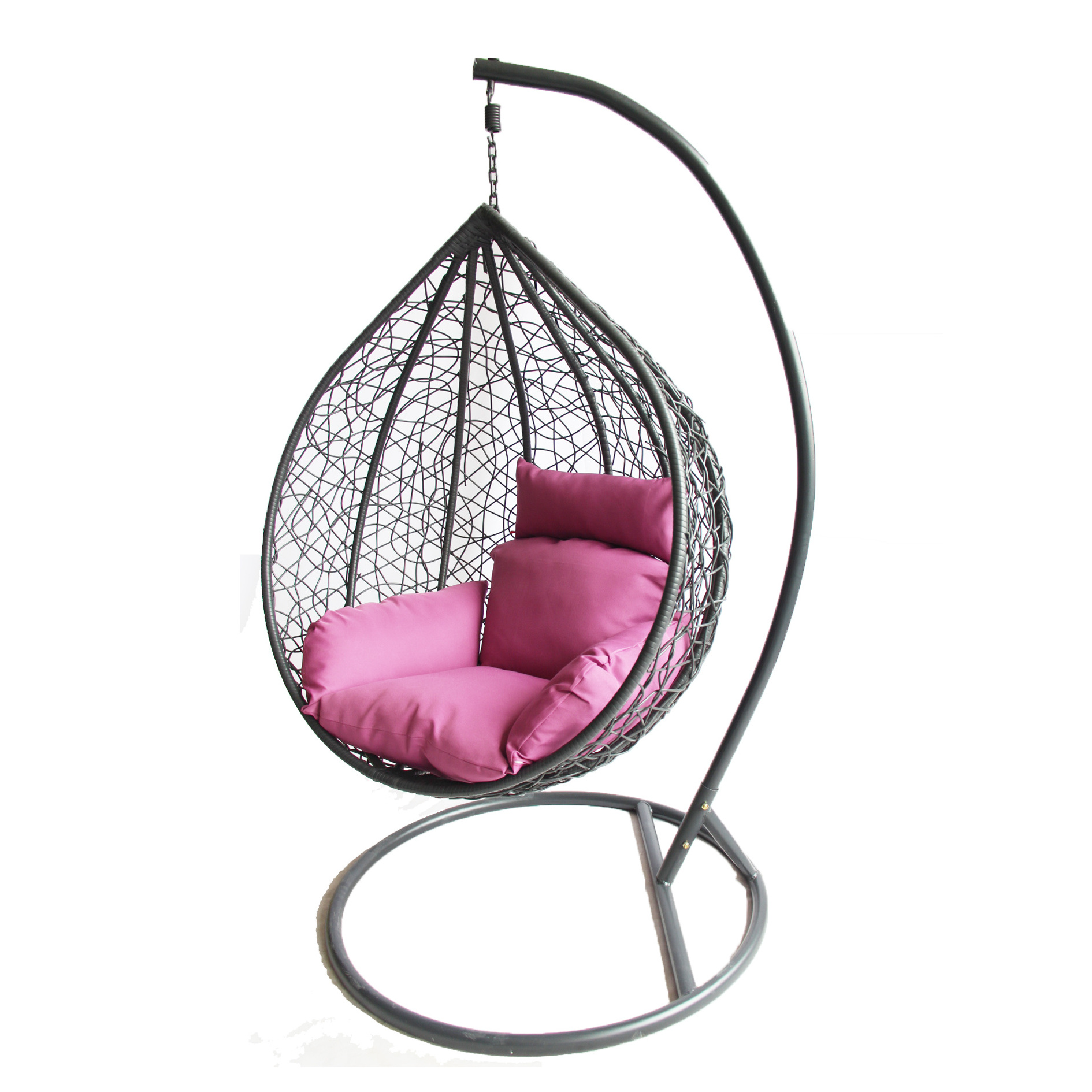 Cheap price  Outdoor indoor PE Rattan Wicker Seat Hanging Egg Swing Chair with Metal Stander Outdoor Furniture