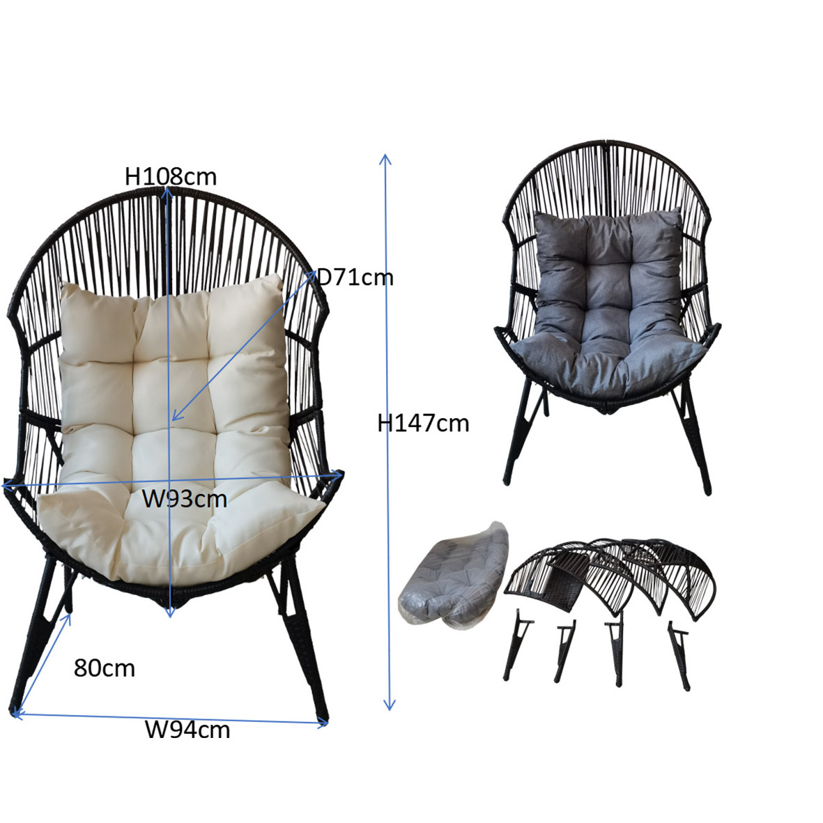 Wholesales Factory Price China Rattan Egg Shape Chair KD Garden Egg Chair with 4 Legs stand chairs