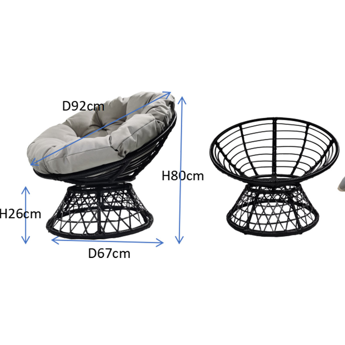 High Quality  Cheap Rattan Swivel Chair Rotated 360 Patio Seating Outdoor Papasan Egg chair PE Rattan Modern Leisure Furniture