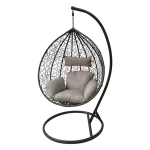 Cheap price  Outdoor indoor PE Rattan Wicker Seat Hanging Egg Swing Chair with Metal Stander Outdoor Furniture