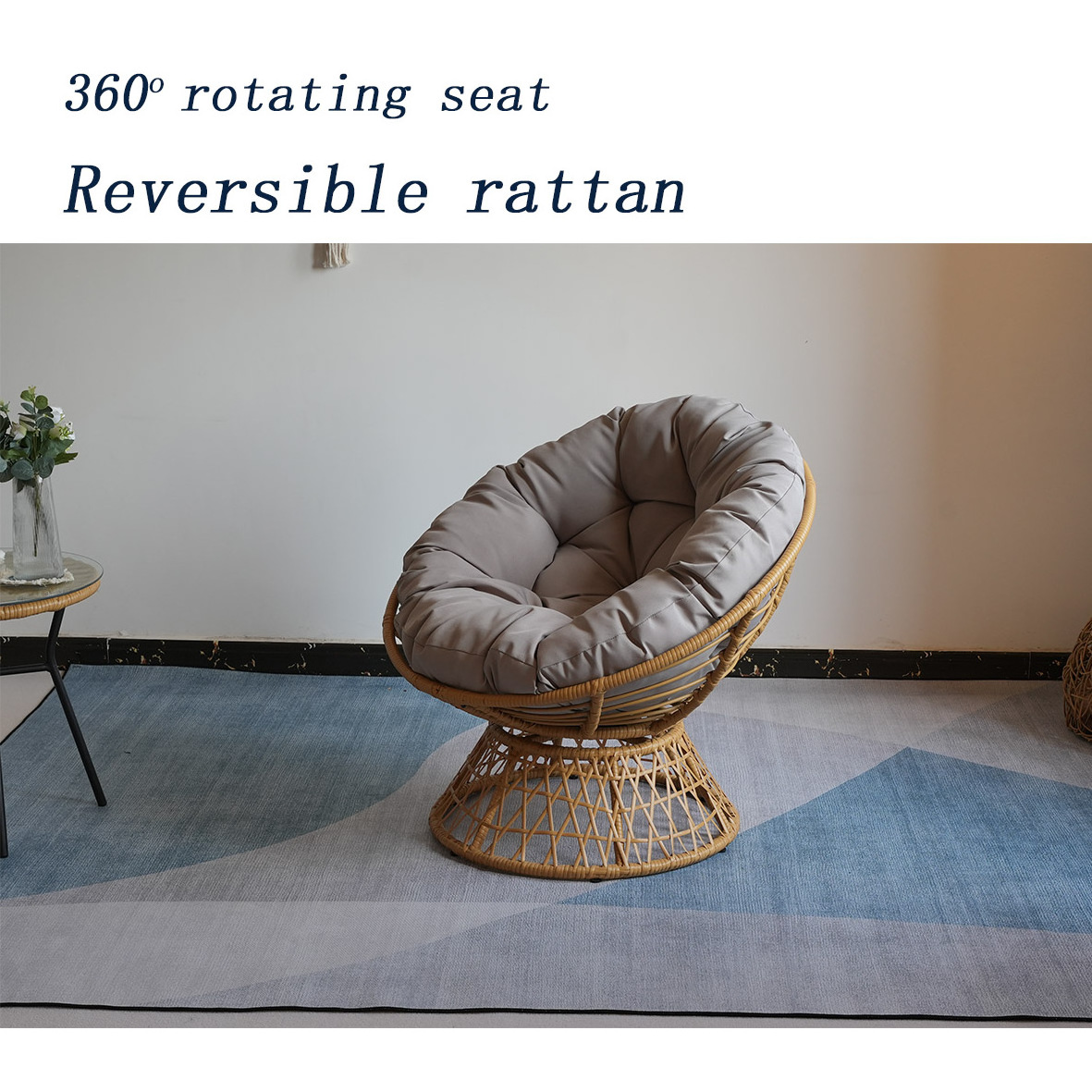 High Quality  Cheap Rattan Swivel Chair Rotated 360 Patio Seating Outdoor Papasan Egg chair PE Rattan Modern Leisure Furniture