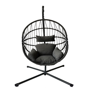 Folding up rattan Outdoor garden patio leisure Round Basket swing suspended chair rope hanging chair