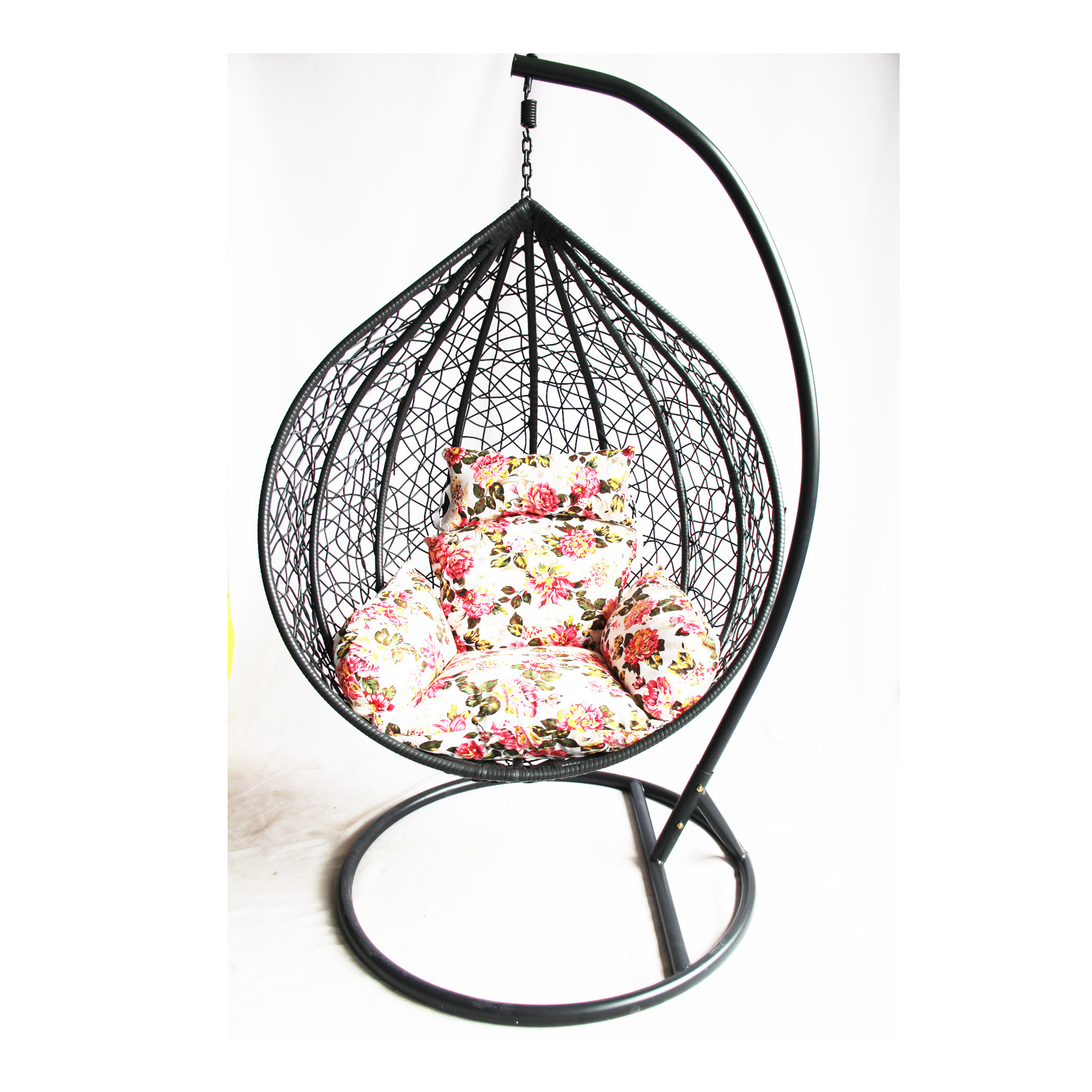 Cheap price  Outdoor indoor PE Rattan Wicker Seat Hanging Egg Swing Chair with Metal Stander Outdoor Furniture