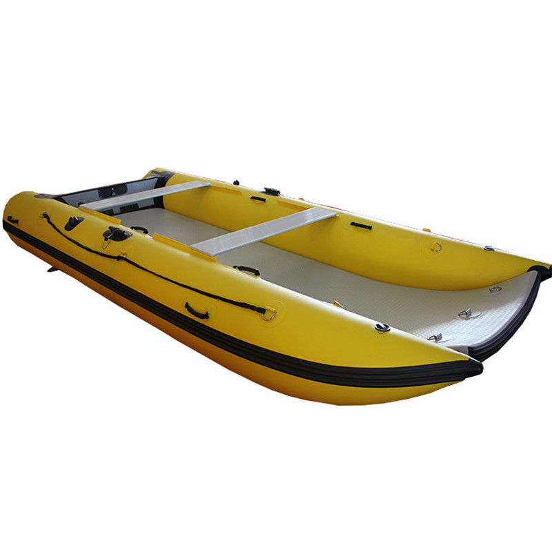 11Ft inflatable catamaran boat with air deck floor for fishing yellow