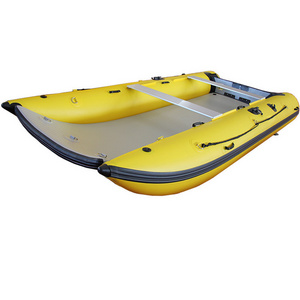 11Ft inflatable catamaran boat with air deck floor for fishing yellow