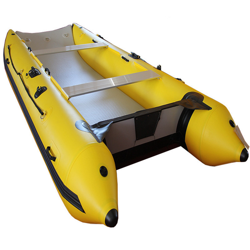 11Ft inflatable catamaran boat with air deck floor for fishing yellow