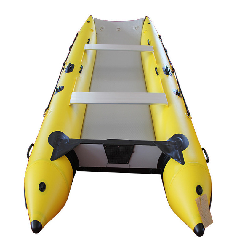 11Ft inflatable catamaran boat with air deck floor for fishing yellow