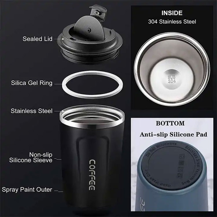 12oz Travel Mug Insulated Coffee Cup Vacuum Stainless Steel Double Walled Reusable Tumbler With Leakproof Lid