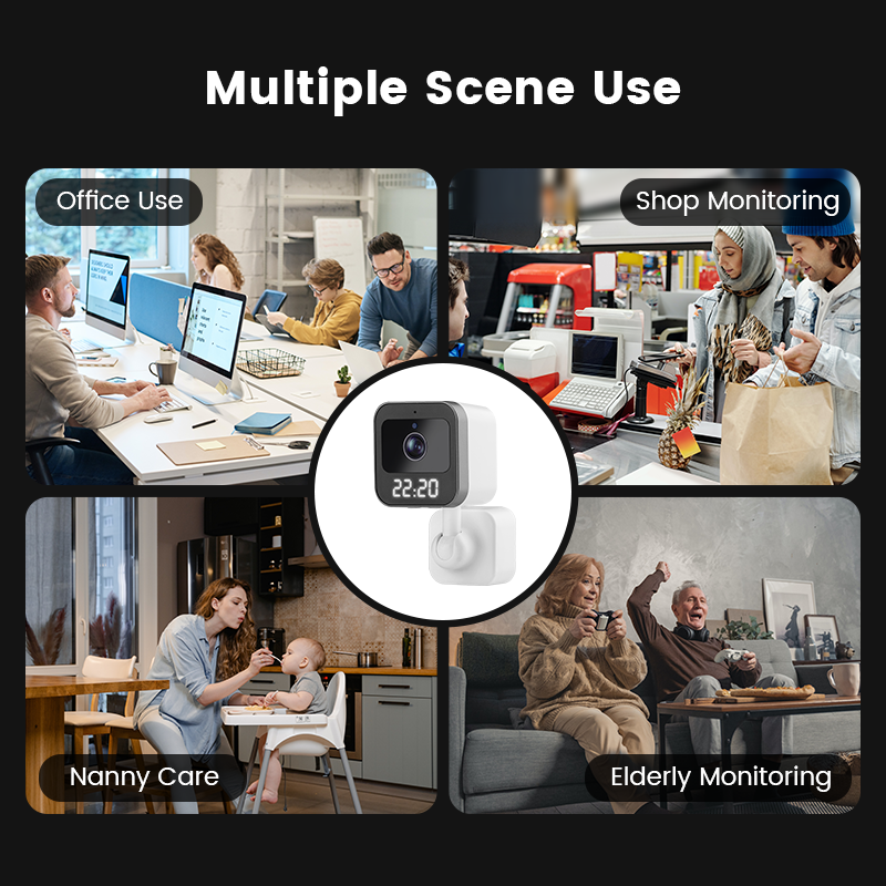 1080P wireless tuya smart indoor home time showing clock camera two-way audio night vision security wifi plug clock camera