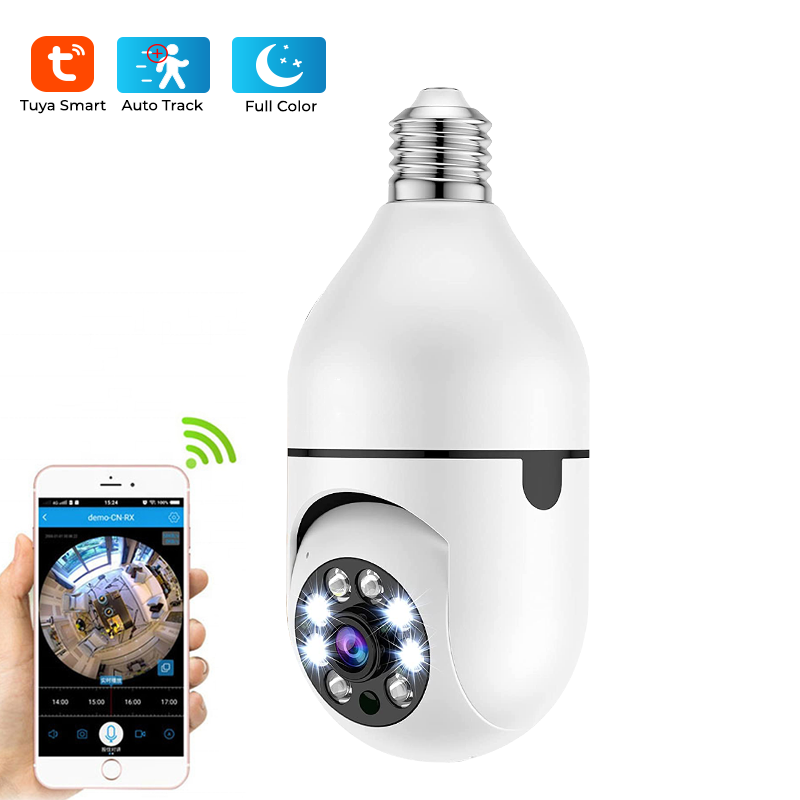 Outdoor wireless tuya smart E27 socket lamp lightbulb PTZ camera 360 degree auto track security cctv wifi light bulb camera