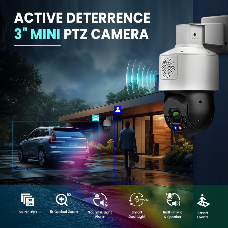 3 inch auto tracking human & vehicle detection surveillance ip ptz camera smart dual light full color 5mp outdoor poe ptz camera