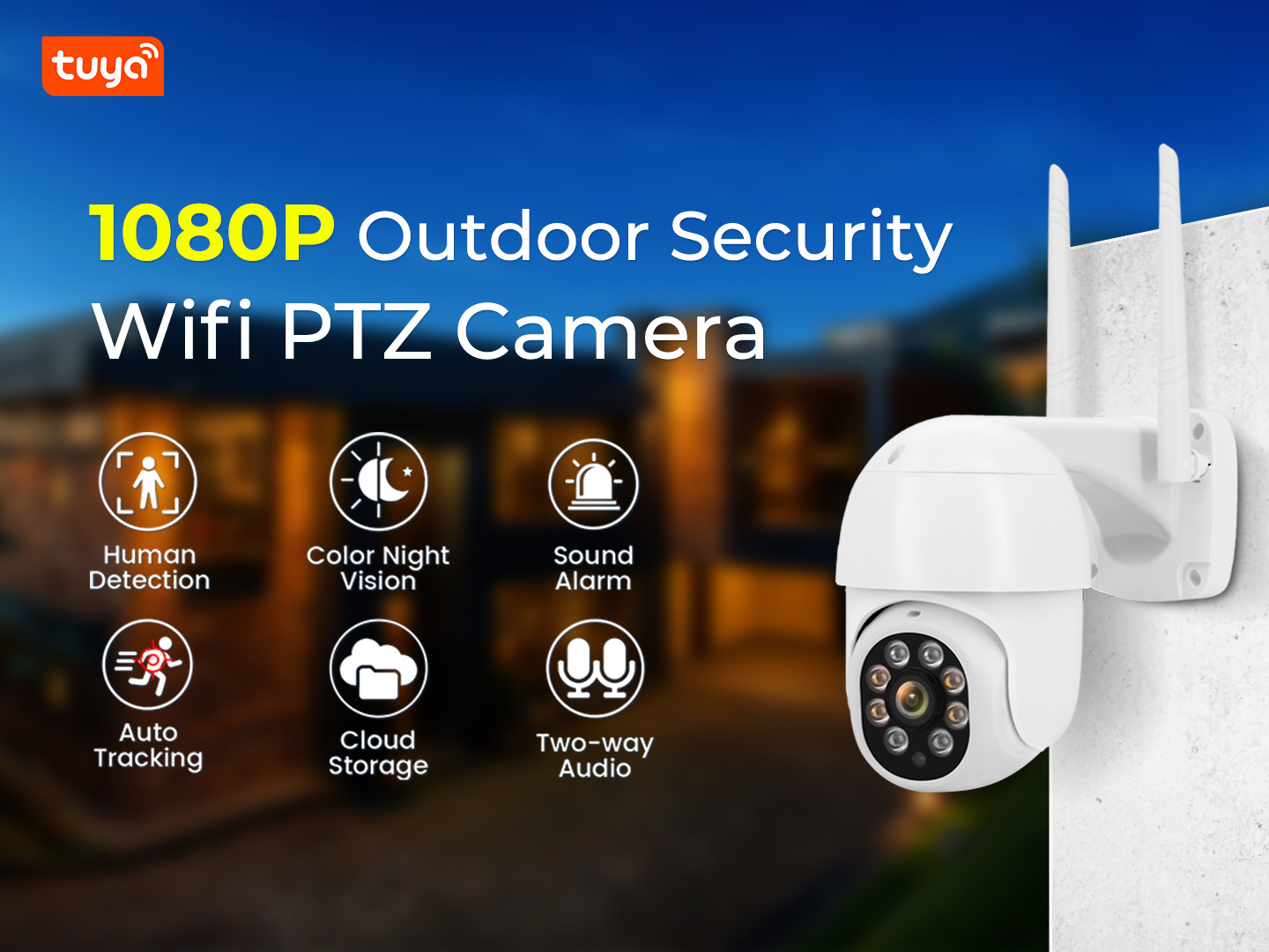 Full HD 1080P auto tracking wireless IP security speed dome ptz camera outdoor human detection smart tuya cctv ptz wifi camera