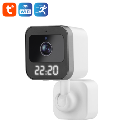 1080P wireless tuya smart indoor home time showing clock camera two-way audio night vision security wifi plug clock camera