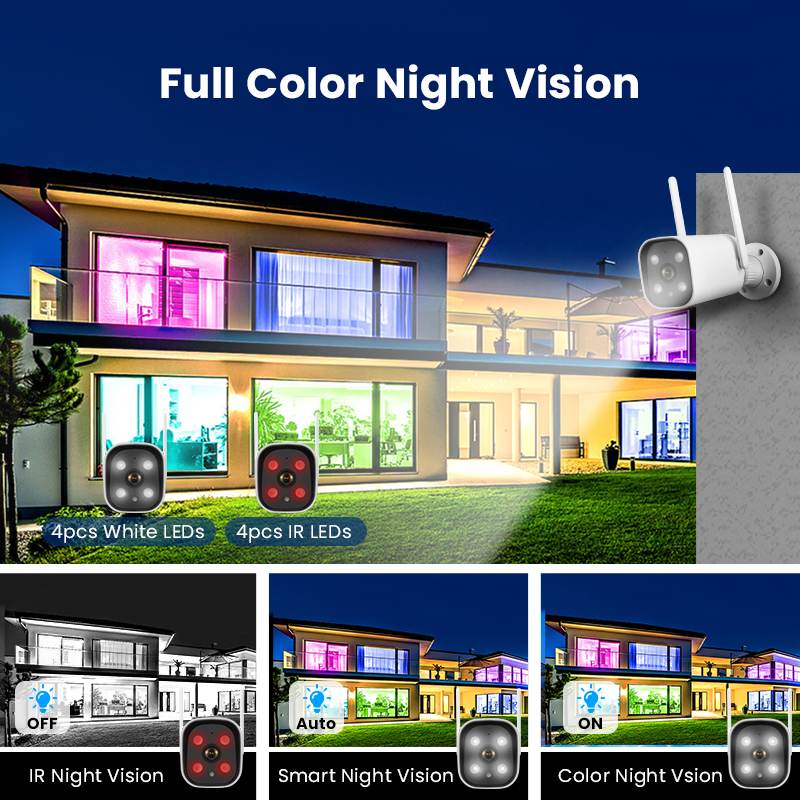 Full Hd color Night Vision Wide Angle outdoor wireless IP cctv video camera 2 way audio home security smart wifi ip camera