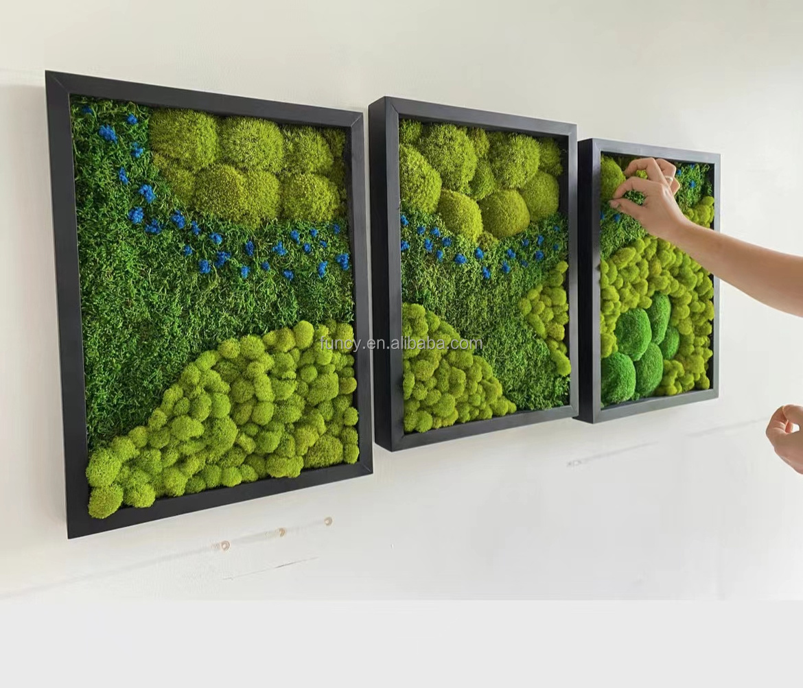 Wholesale Customized Office Decoration 3D Real Natural Preserved Moss Wall Art Wooden Shadow Box Frame