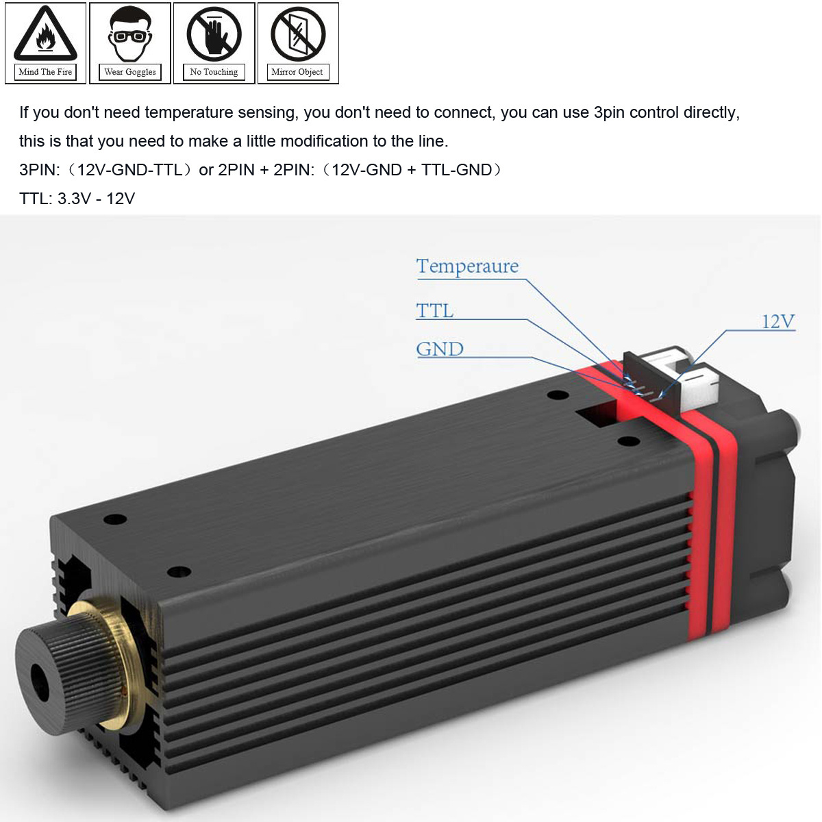 450nm Professional Continuous 20W Laser Cutting / Engraving Module Blue Light With TTL / PWM Modulation for CNC DIY kit