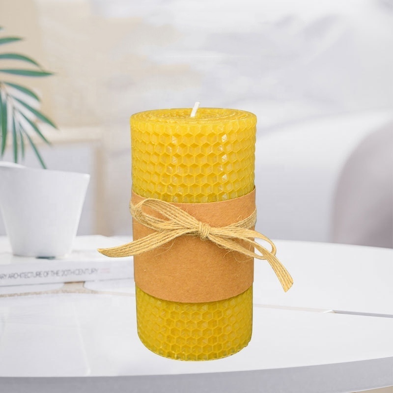 Funday Hot Selling Large Wide Organic Beeswax Pillar Candles Handmade Beeswax Candles