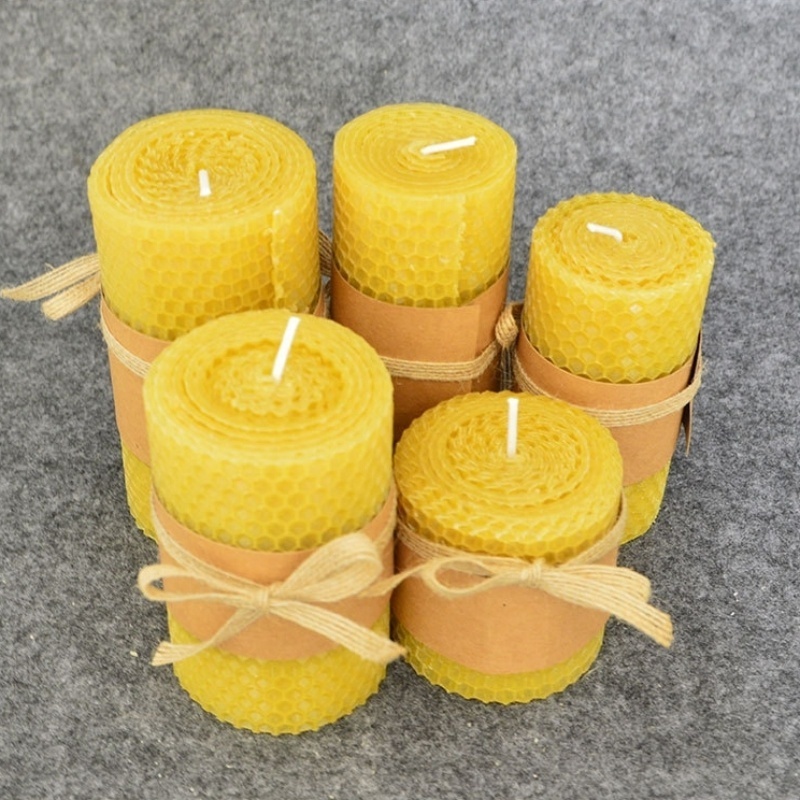 Funday Hot Selling Large Wide Organic Beeswax Pillar Candles Handmade Beeswax Candles