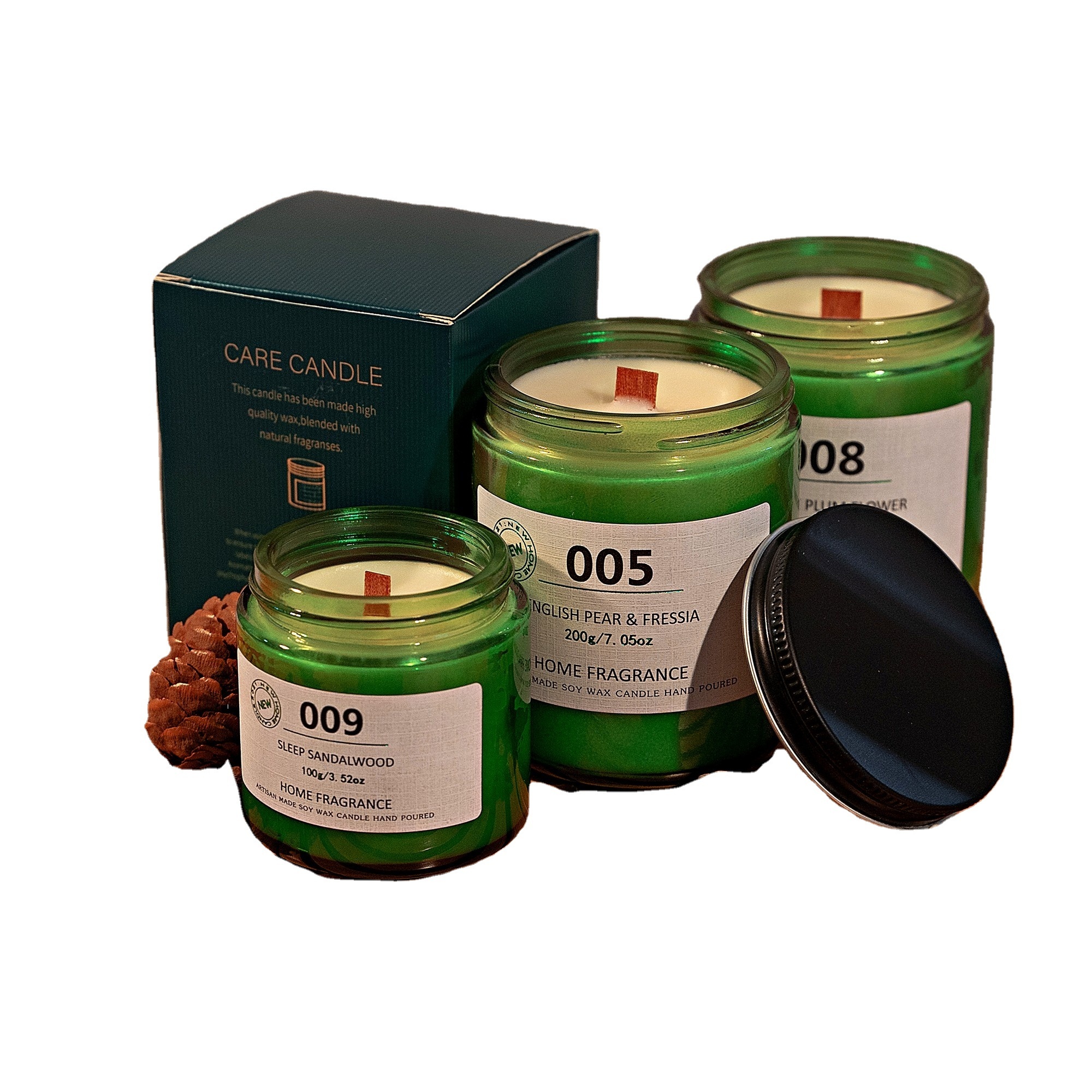 Wholesale Smokeless Green Glass Gift Aromatic Candles Household Products Soy Wax Scented Candles