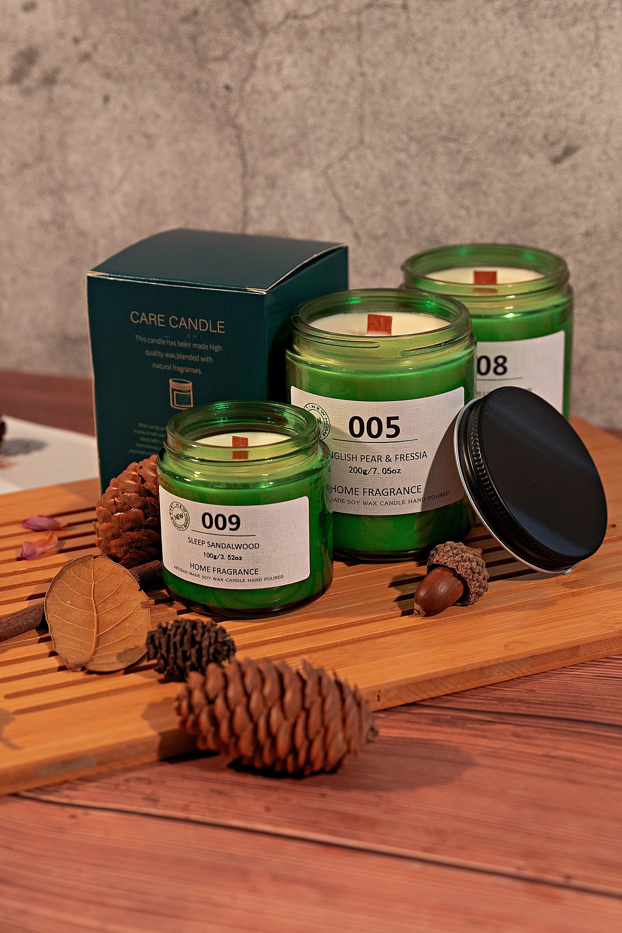 Wholesale Smokeless Green Glass Gift Aromatic Candles Household Products Soy Wax Scented Candles