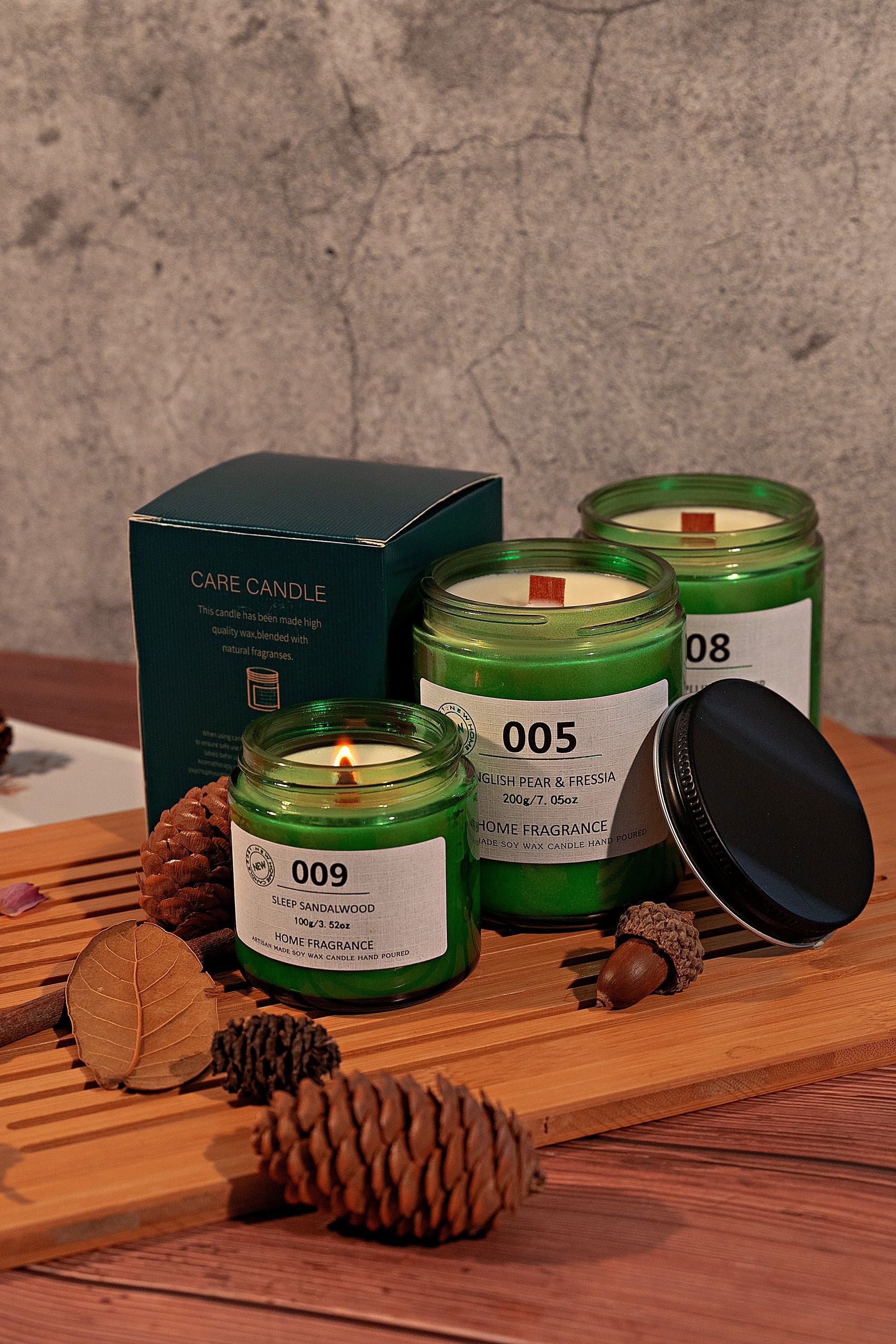 Wholesale Smokeless Green Glass Gift Aromatic Candles Household Products Soy Wax Scented Candles