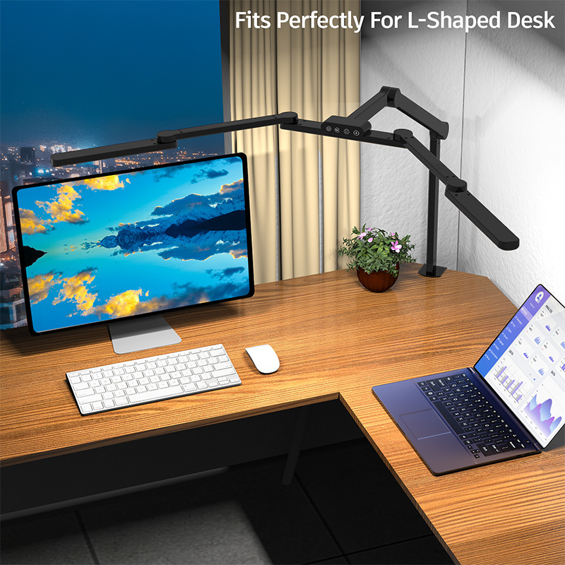 105cm Ultra Wide Adjustable Swing Arm Touch Control Table Lamp 3 LED Light Bar Smart Desk Lamp for L Shape Desk