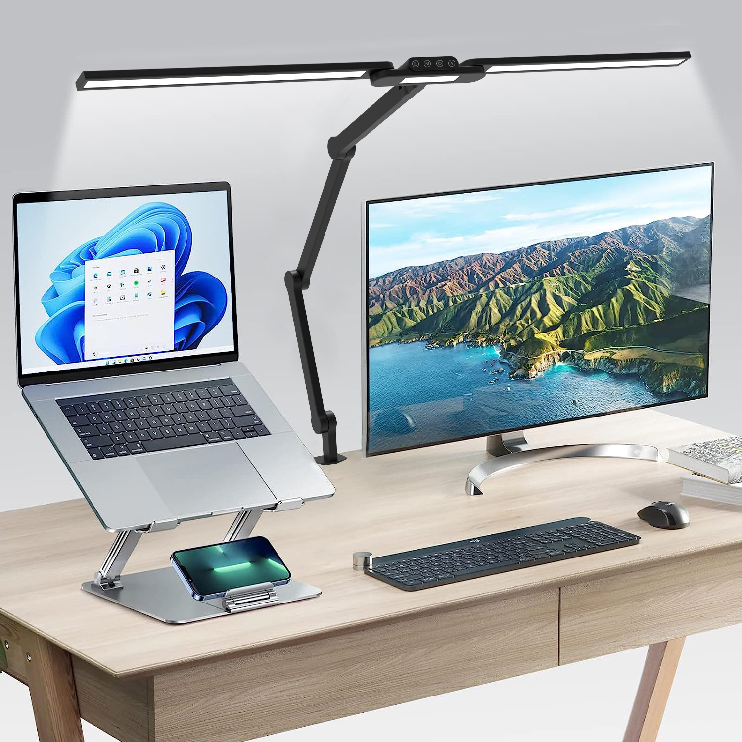 2023 Newest Auto Dimming Swing Arm Folding Led Desk Lamp Eye Protection Table Lamp with Clamp