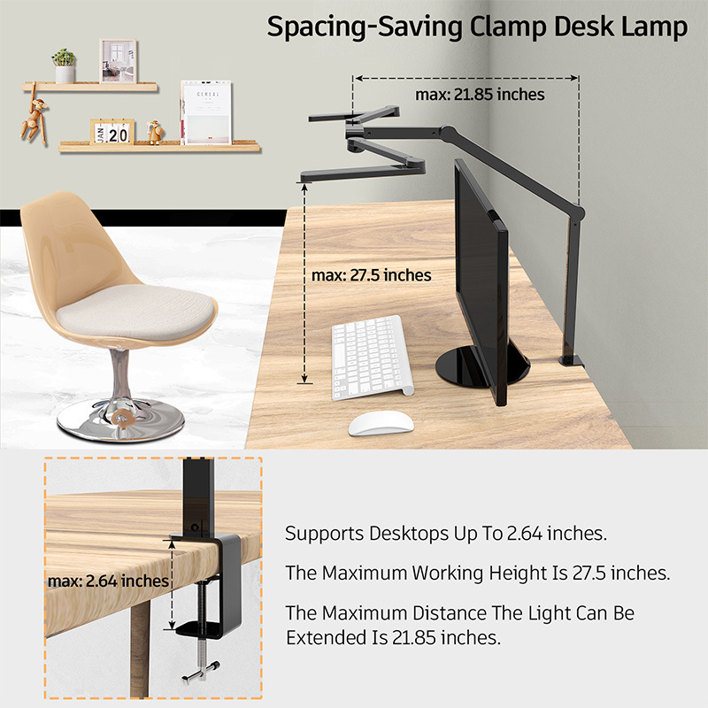 105cm Ultra Wide Adjustable Swing Arm Touch Control Table Lamp 3 LED Light Bar Smart Desk Lamp for L Shape Desk