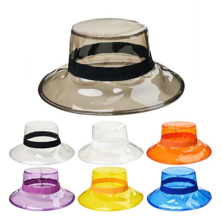 Fashion Beach Bucket Hat Summer PVC Plastic Sun Visor Cap Waterproof Rain Hat