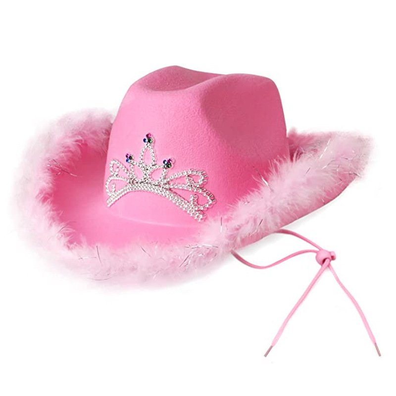 Wholesale adult felt party hats light up rhinestone pink cowboy hat