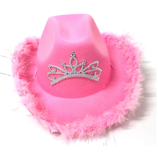 Wholesale adult felt party hats light up rhinestone pink cowboy hat