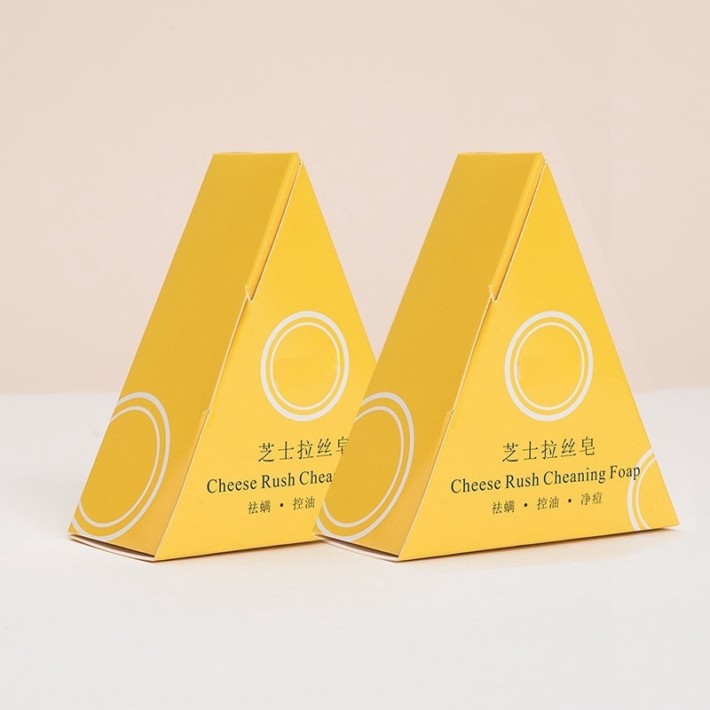 Personalized custom soap box recyclable cosmetic printing logo triangle shape yellow cardboard soap paper box